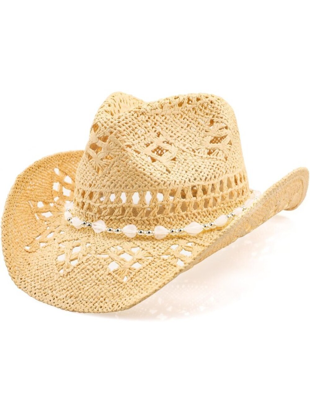 Women's Beige Cowgirl Comfortable Classical Hat Design Wide with Shapeable Brim